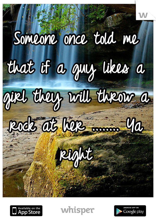 Someone once told me that if a guy likes a girl they will throw a rock at her ........ Ya right