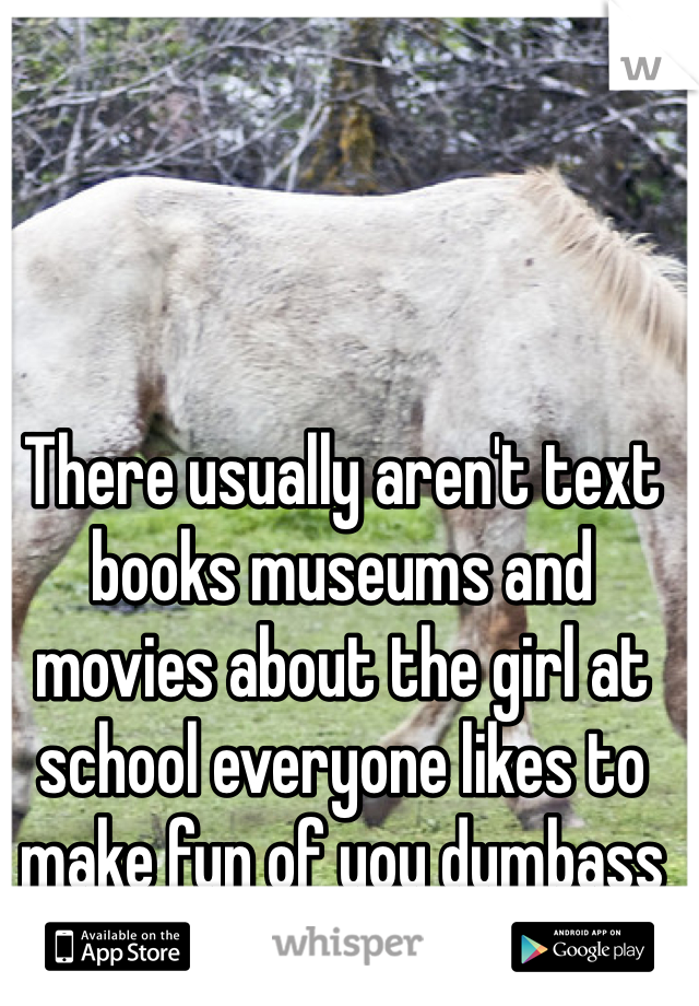 There usually aren't text books museums and movies about the girl at school everyone likes to make fun of you dumbass 