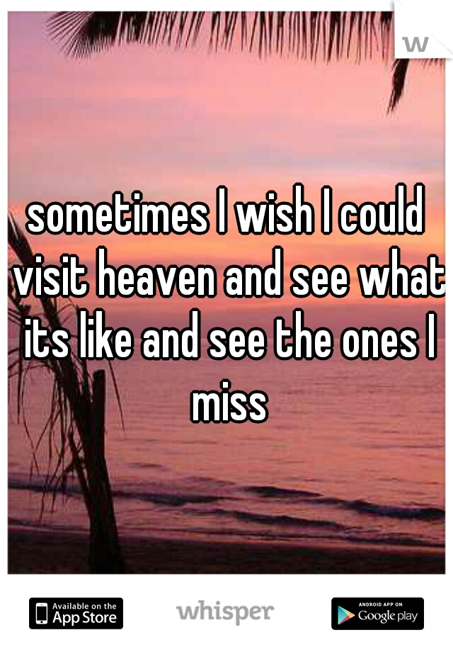 sometimes I wish I could visit heaven and see what its like and see the ones I miss