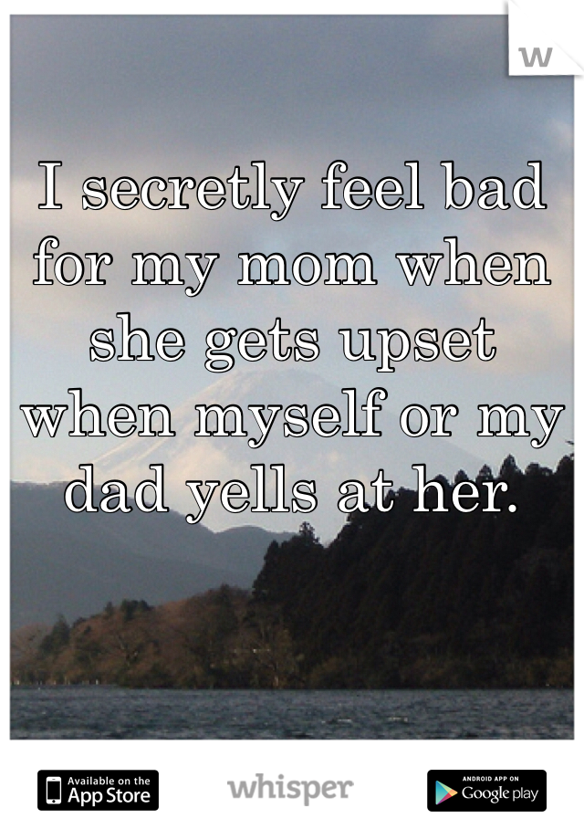 I secretly feel bad for my mom when she gets upset when myself or my dad yells at her. 