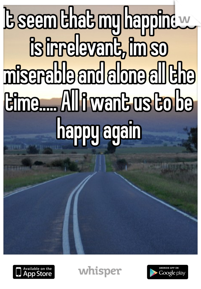 It seem that my happiness is irrelevant, im so miserable and alone all the time..... All i want us to be happy again 
