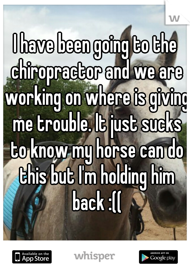 I have been going to the chiropractor and we are working on where is giving me trouble. It just sucks to know my horse can do this but I'm holding him back :((