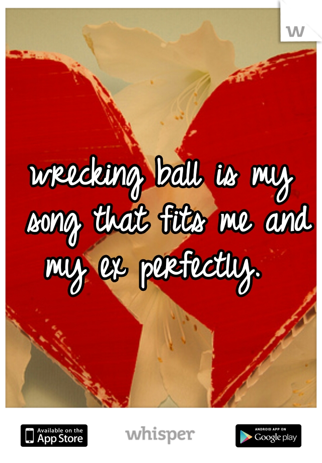 wrecking ball is my song that fits me and my ex perfectly.  