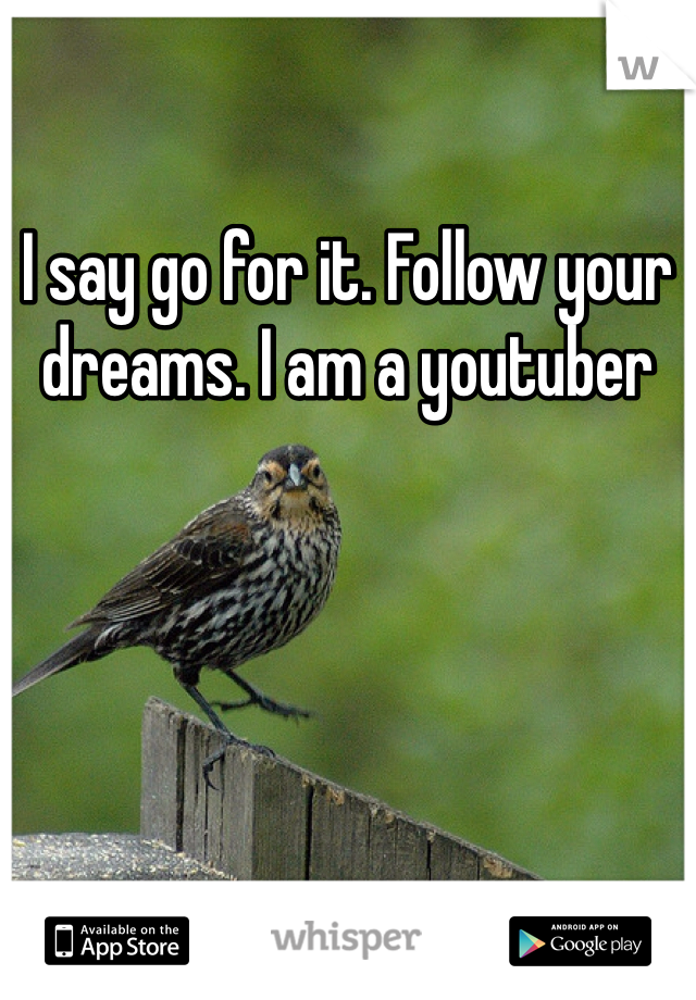 I say go for it. Follow your dreams. I am a youtuber