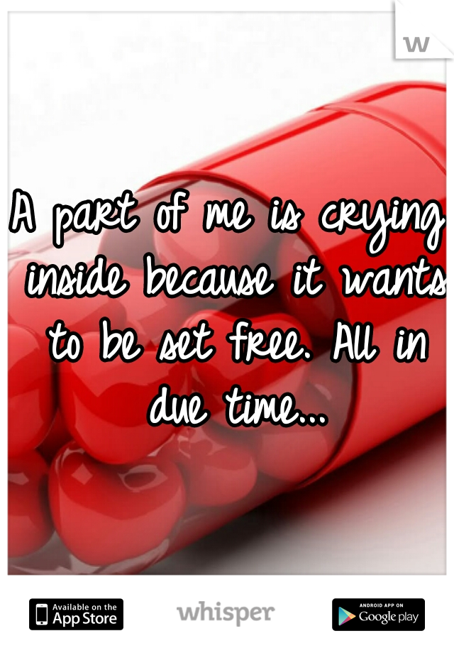 A part of me is crying inside because it wants to be set free. All in due time...