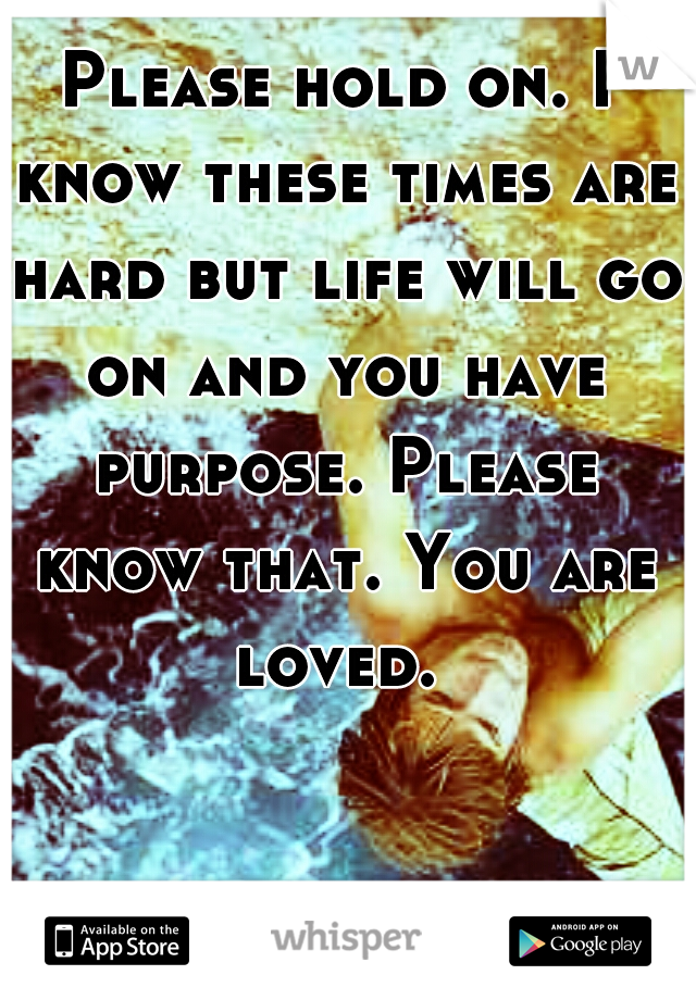 Please hold on. I know these times are hard but life will go on and you have purpose. Please know that. You are loved. 