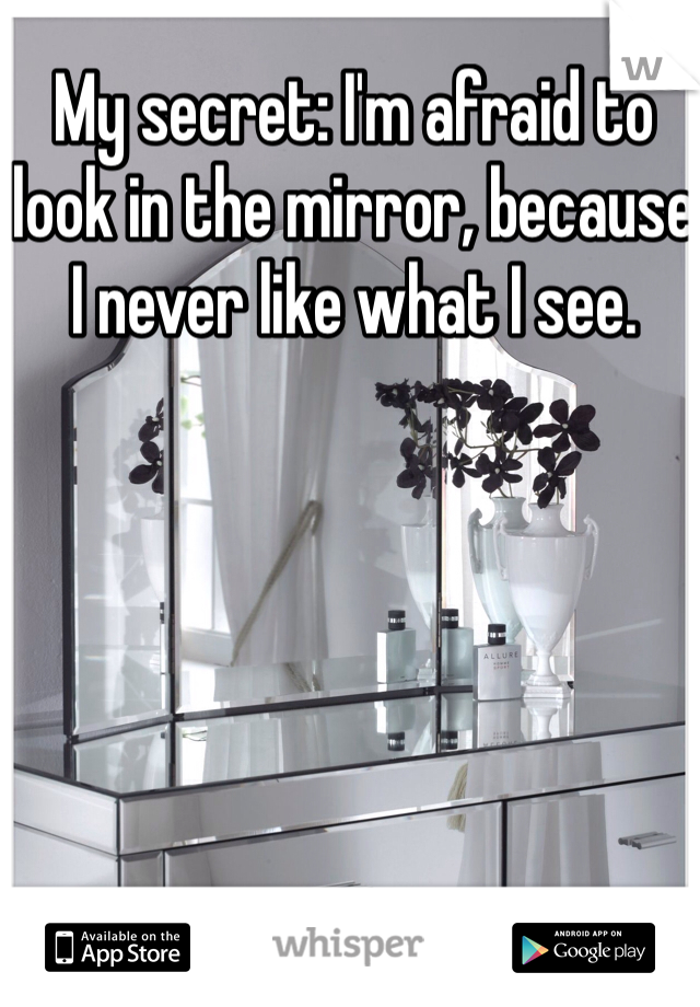 My secret: I'm afraid to look in the mirror, because I never like what I see. 