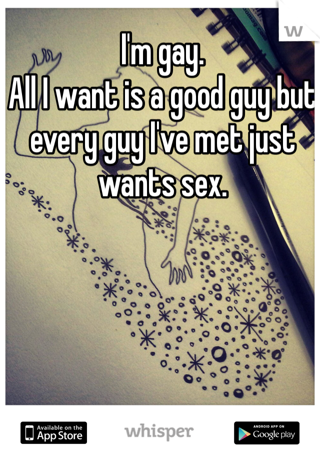 I'm gay. 
All I want is a good guy but every guy I've met just wants sex.