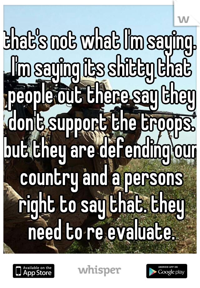 that's not what I'm saying. I'm saying its shitty that people out there say they don't support the troops. but they are defending our country and a persons right to say that. they need to re evaluate.