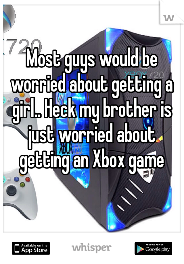 Most guys would be worried about getting a girl.. Heck my brother is just worried about getting an Xbox game