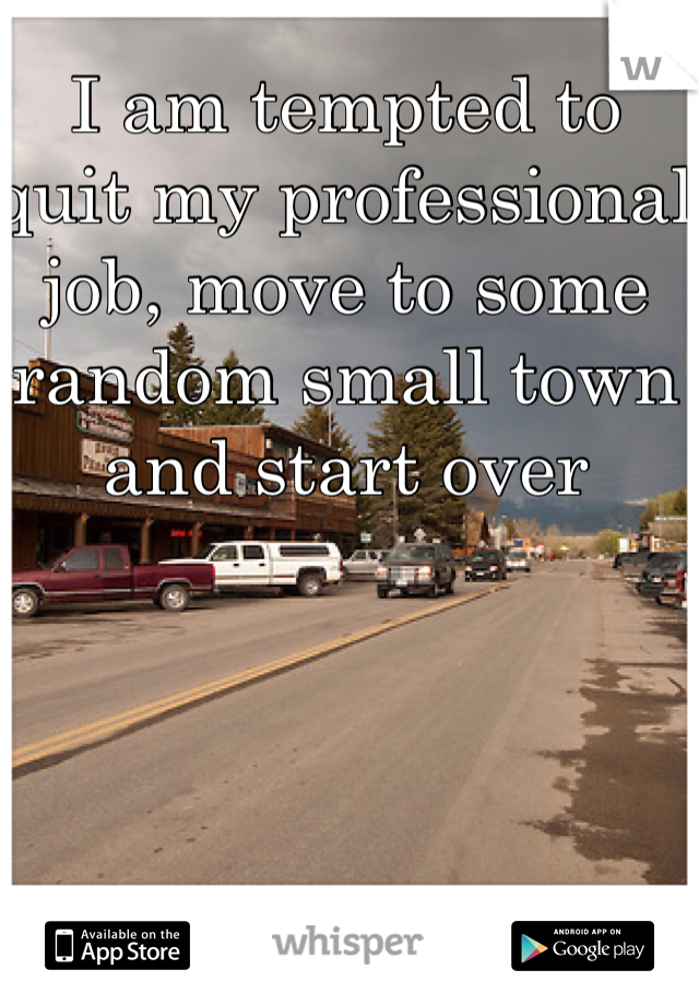 I am tempted to quit my professional job, move to some random small town and start over