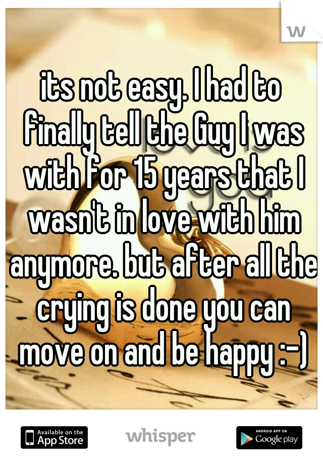 its not easy. I had to finally tell the Guy I was with for 15 years that I wasn't in love with him anymore. but after all the crying is done you can move on and be happy :-)