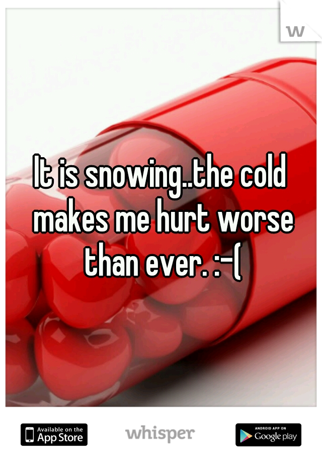 It is snowing..the cold makes me hurt worse than ever. :-(