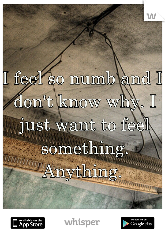 I feel so numb and I don't know why. I just want to feel something. Anything. 