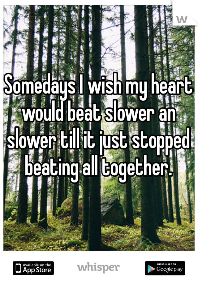 Somedays I wish my heart would beat slower an slower till it just stopped beating all together. 