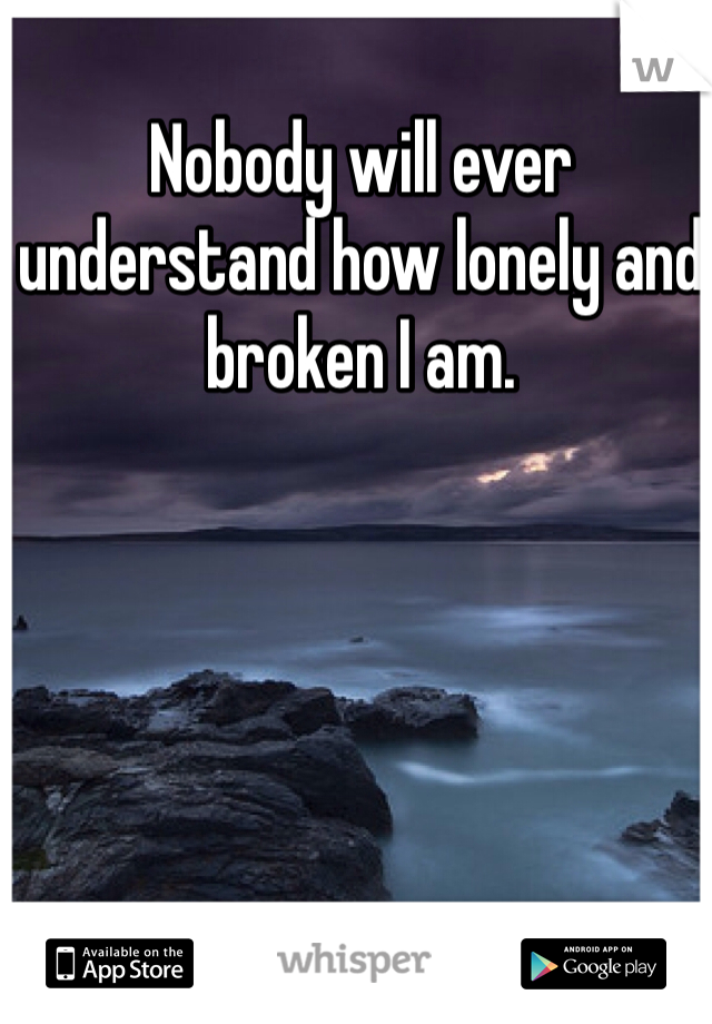 Nobody will ever understand how lonely and broken I am. 