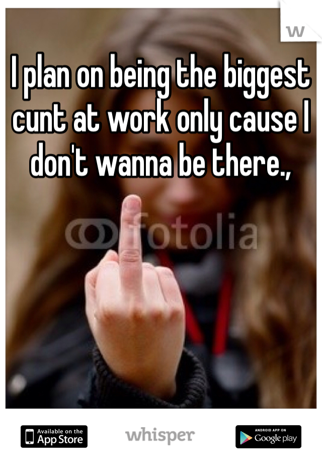 I plan on being the biggest cunt at work only cause I don't wanna be there.,