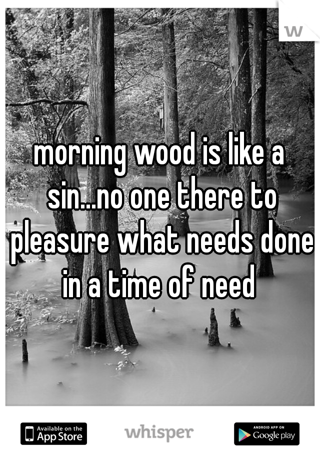 morning wood is like a sin...no one there to pleasure what needs done in a time of need 