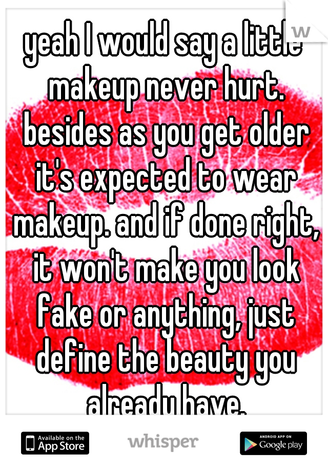 yeah I would say a little makeup never hurt. besides as you get older it's expected to wear makeup. and if done right, it won't make you look fake or anything, just define the beauty you already have.