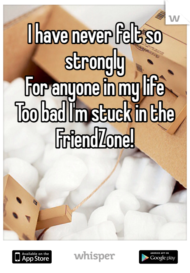 I have never felt so strongly
For anyone in my life
Too bad I'm stuck in the
FriendZone!