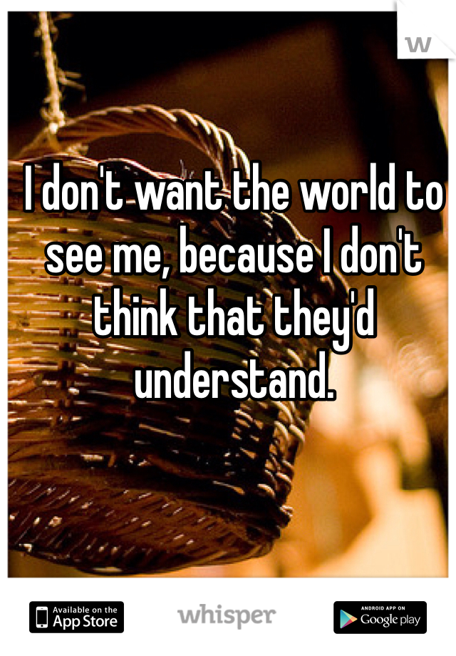 I don't want the world to see me, because I don't think that they'd understand. 