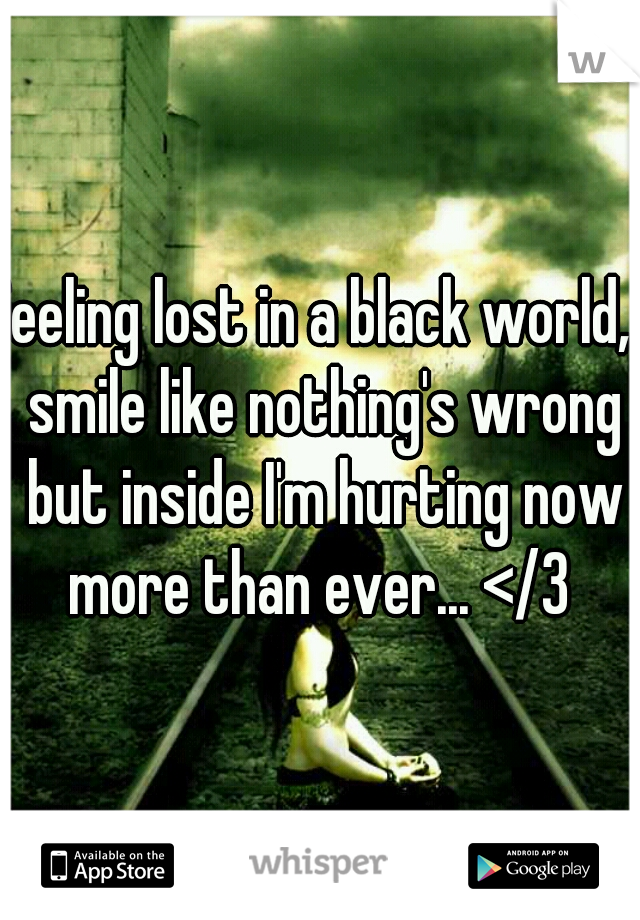 feeling lost in a black world, I smile like nothing's wrong but inside I'm hurting now more than ever... </3 