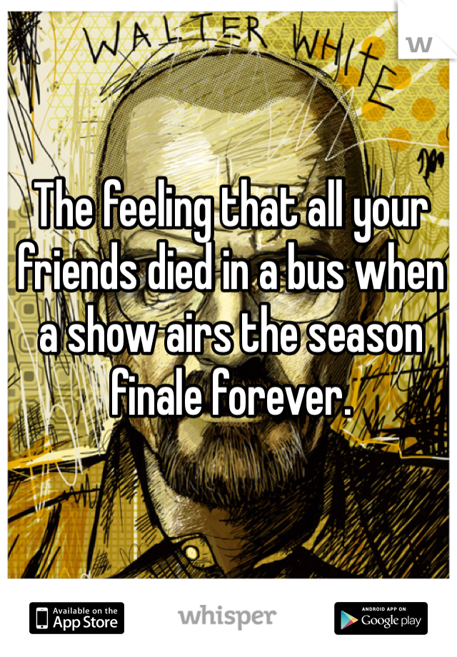 The feeling that all your friends died in a bus when a show airs the season finale forever.