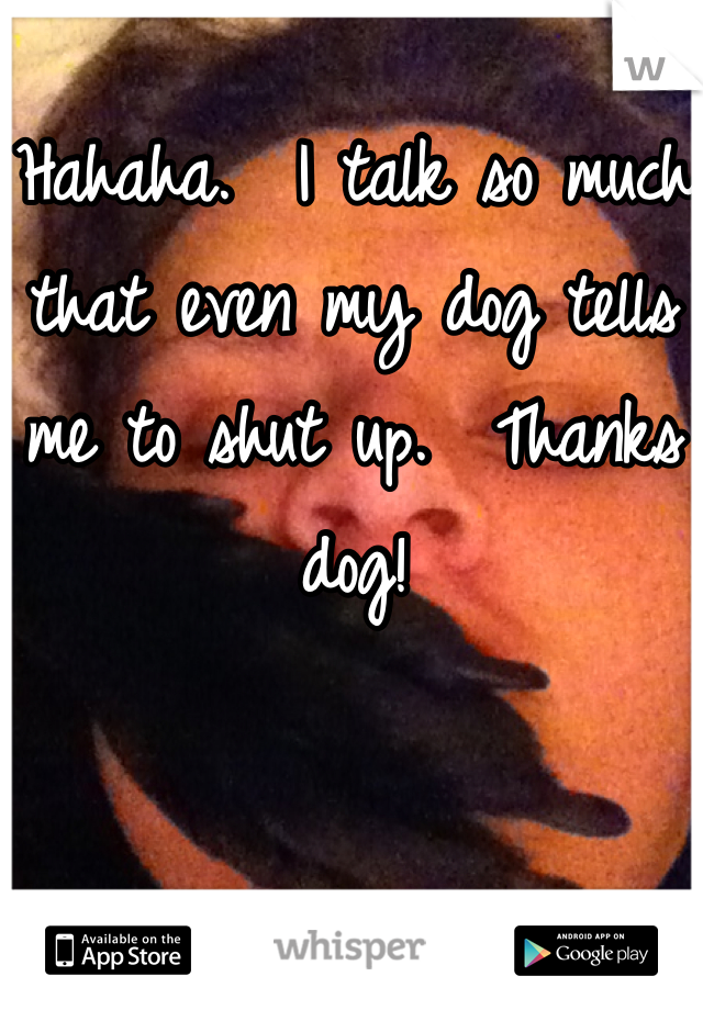 Hahaha.  I talk so much that even my dog tells me to shut up.  Thanks dog!