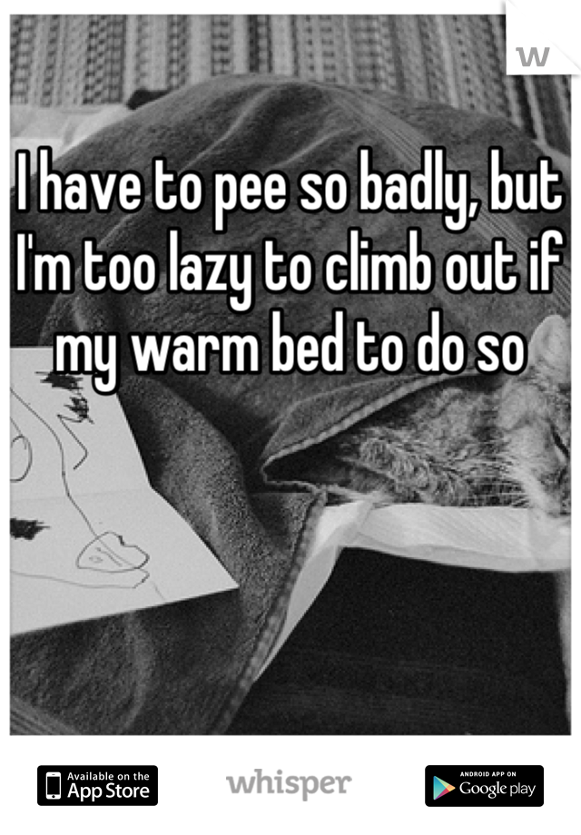 I have to pee so badly, but I'm too lazy to climb out if my warm bed to do so