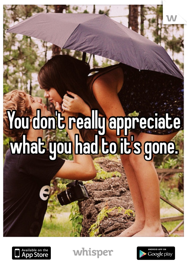 You don't really appreciate what you had to it's gone. 