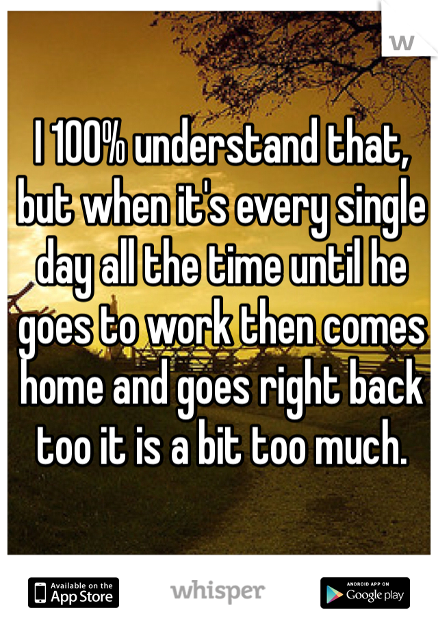 I 100% understand that, but when it's every single day all the time until he goes to work then comes home and goes right back too it is a bit too much. 