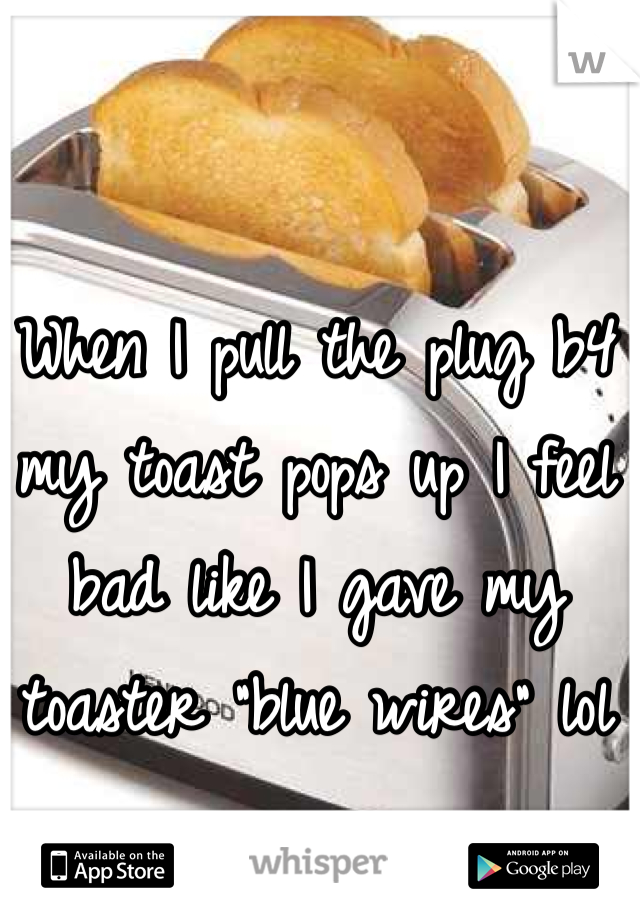 When I pull the plug b4 my toast pops up I feel bad like I gave my toaster "blue wires" lol