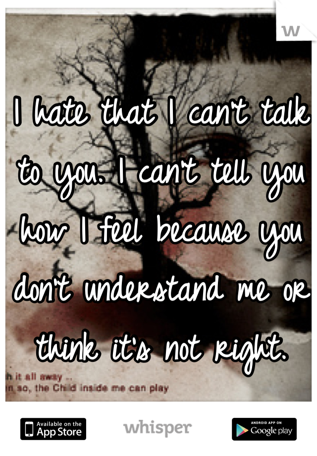 I hate that I can't talk to you. I can't tell you how I feel because you don't understand me or think it's not right.