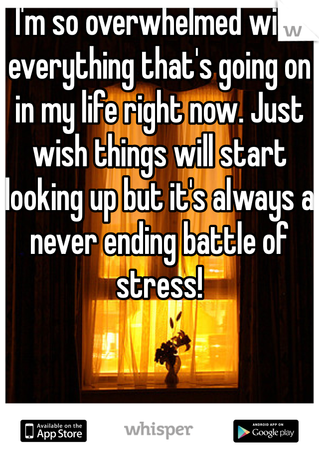 I'm so overwhelmed with everything that's going on in my life right now. Just wish things will start looking up but it's always a never ending battle of stress! 