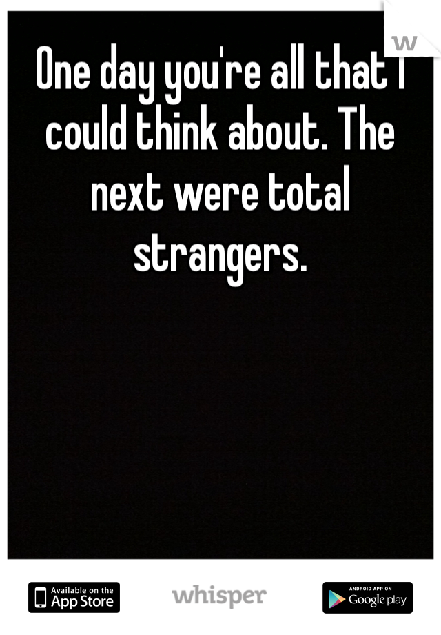 One day you're all that I could think about. The next were total strangers.