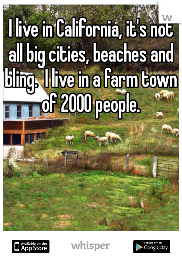 I live in California, it's not all big cities, beaches and bling.  I live in a farm town of 2000 people.