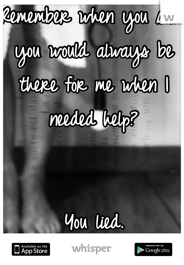 Remember when you said you would always be there for me when I needed help?


You lied.