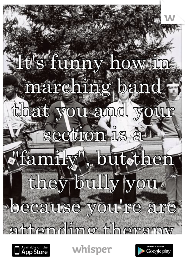 

It's funny how in marching band that you and your section is a "family", but then they bully you because you're are attending therapy.