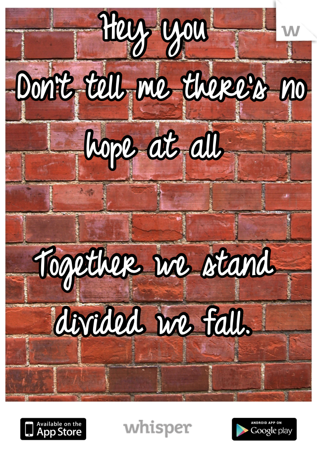 Hey you
 Don't tell me there's no hope at all 

Together we stand
divided we fall.
