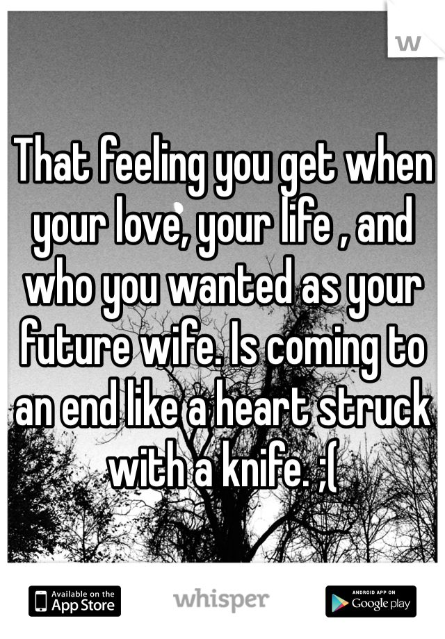 That feeling you get when your love, your life , and who you wanted as your future wife. Is coming to an end like a heart struck with a knife. ;(