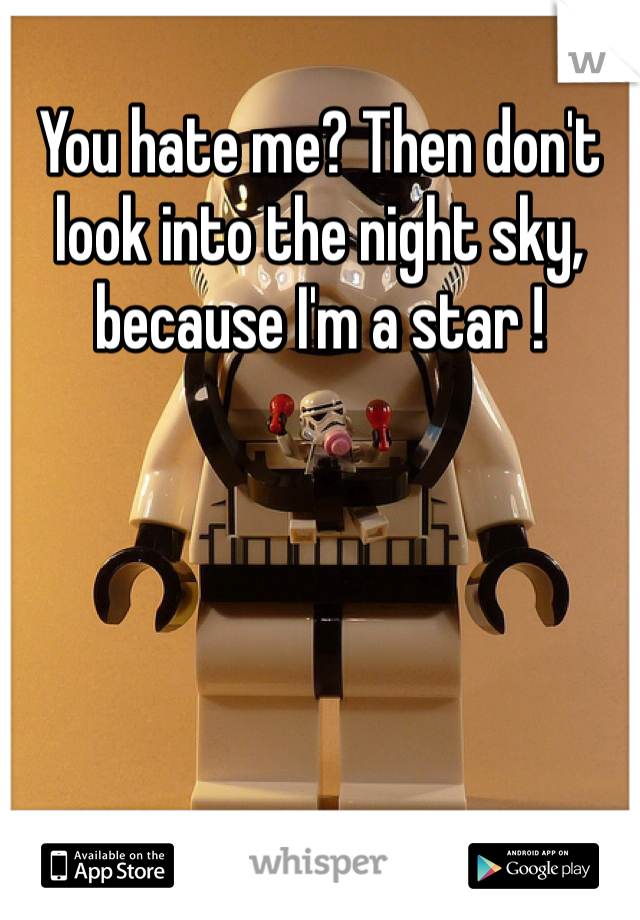 You hate me? Then don't look into the night sky, because I'm a star !
