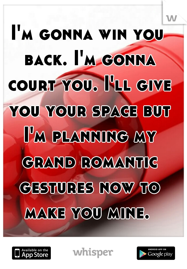 I'm gonna win you back. I'm gonna court you. I'll give you your space but I'm planning my grand romantic gestures now to make you mine. 