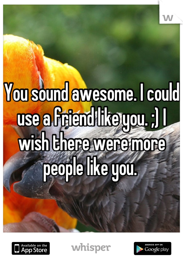You sound awesome. I could use a friend like you. ;) I wish there were more people like you. 