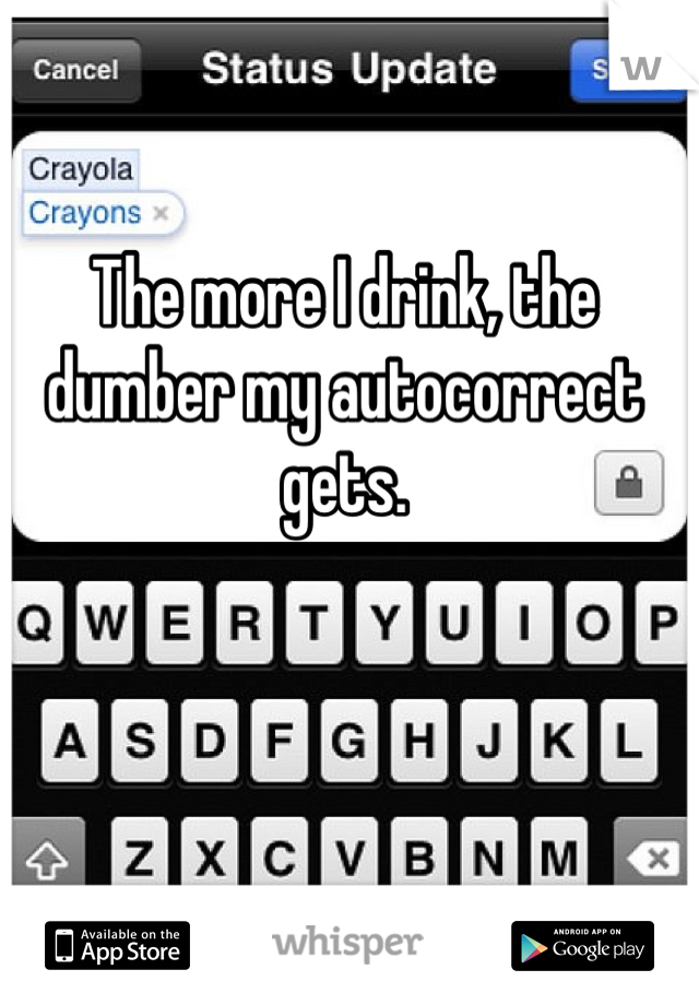 The more I drink, the dumber my autocorrect gets.