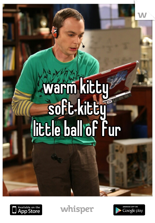 warm kitty 
soft kitty
little ball of fur