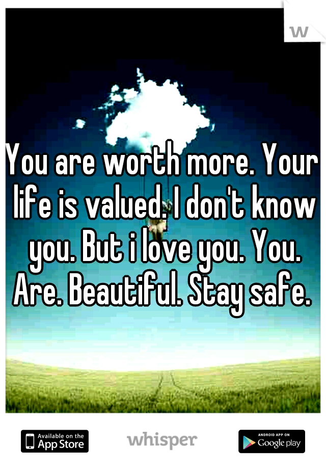 You are worth more. Your life is valued. I don't know you. But i love you. You. Are. Beautiful. Stay safe. 