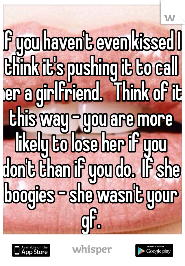 If you haven't even kissed I think it's pushing it to call her a girlfriend.   Think of it this way - you are more likely to lose her if you don't than if you do.  If she boogies - she wasn't your gf. 