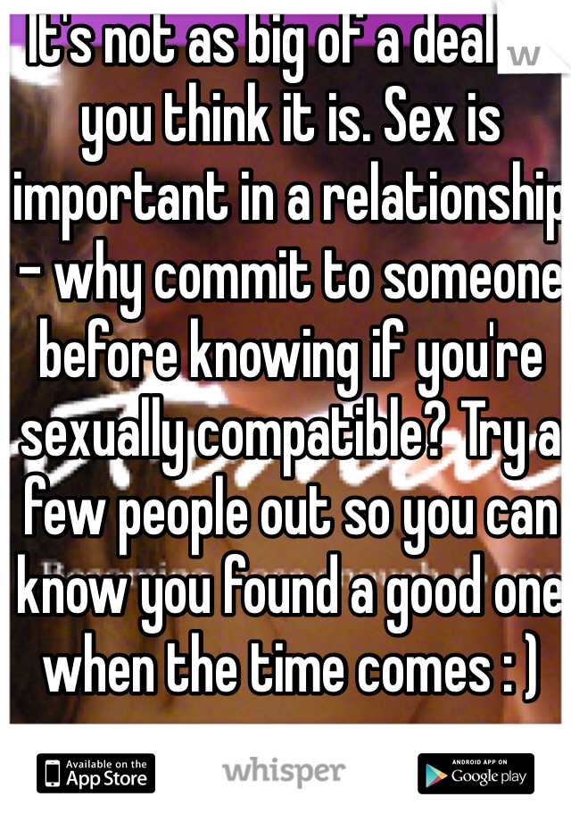 It's not as big of a deal as you think it is. Sex is important in a relationship - why commit to someone before knowing if you're sexually compatible? Try a few people out so you can know you found a good one when the time comes : )
