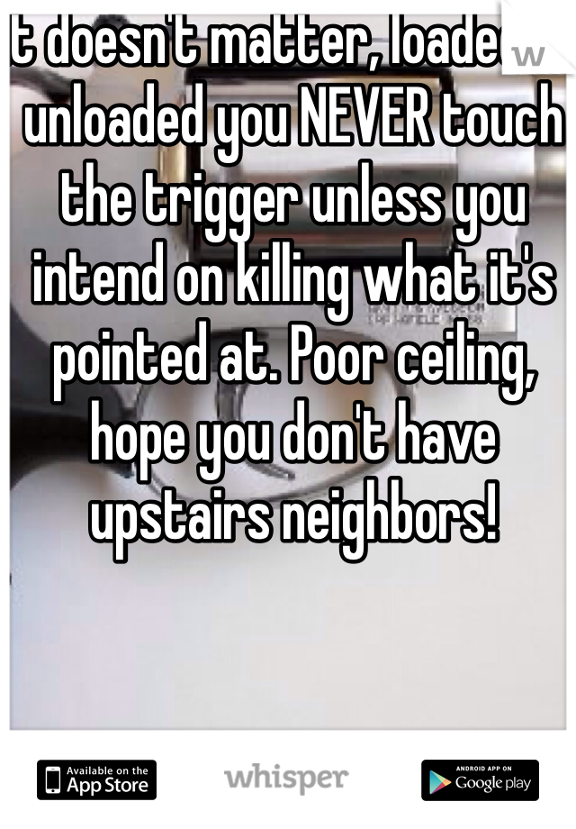 It doesn't matter, loaded or unloaded you NEVER touch the trigger unless you intend on killing what it's pointed at. Poor ceiling, hope you don't have upstairs neighbors! 