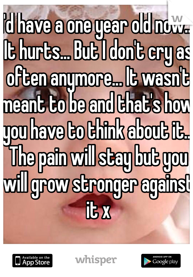 I'd have a one year old now... It hurts... But I don't cry as often anymore... It wasn't meant to be and that's how you have to think about it... The pain will stay but you will grow stronger against it x